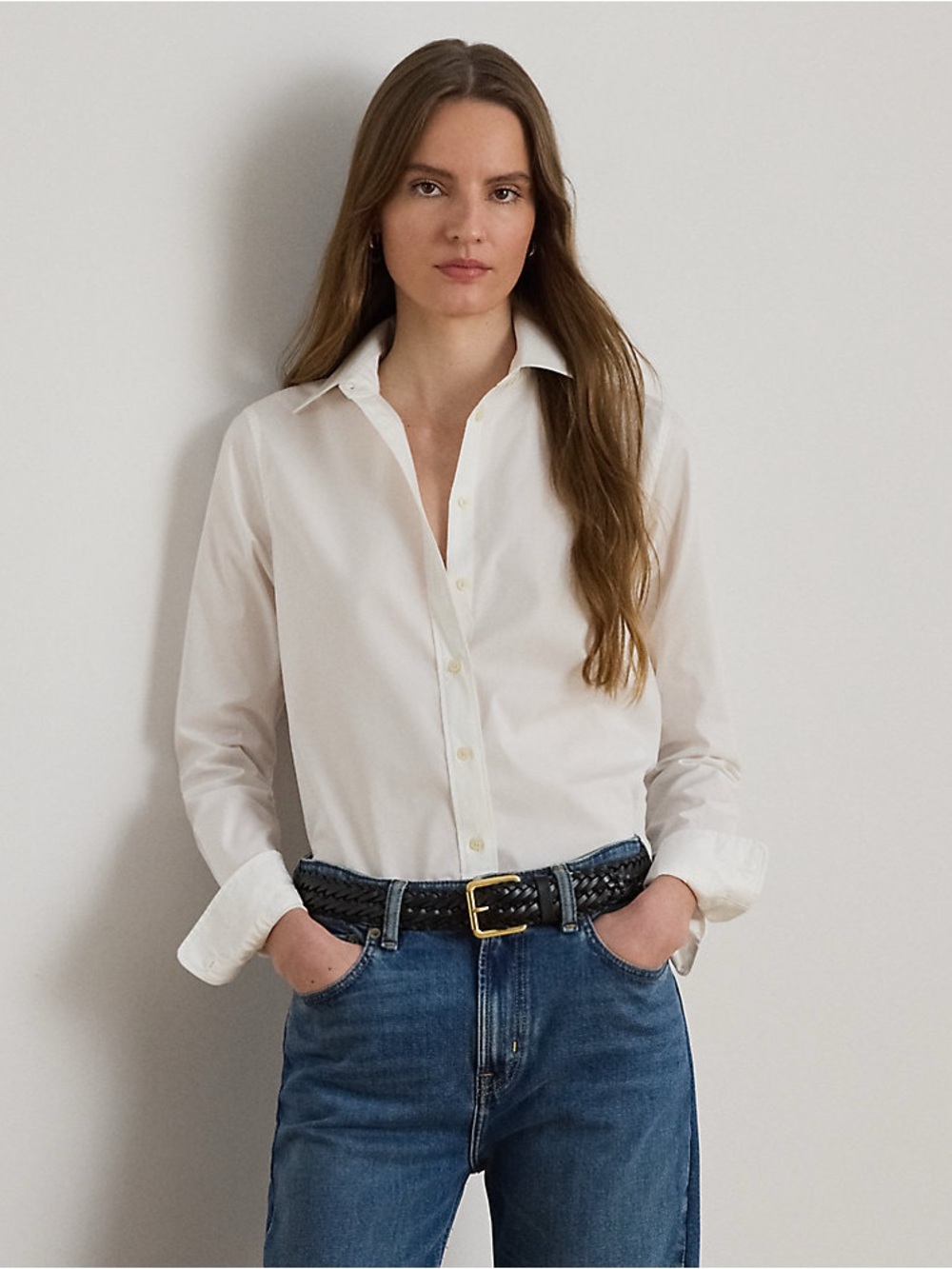Lauren Ralph Lauren Ivory Button-Down Cotton Shirt